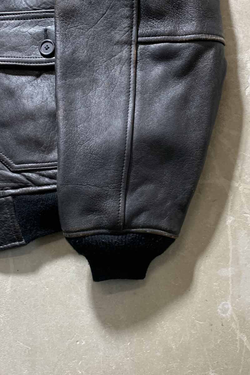 90'S G-1 FLIGHT LEATHER JACKET WITH CUSTOM LINER / BLACK [SIZE: M USED]