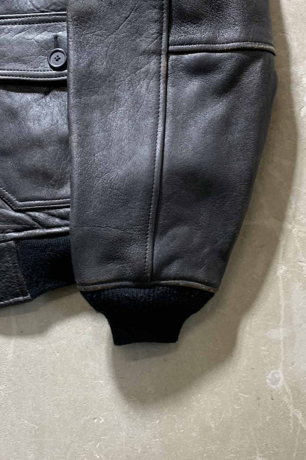 90'S G-1 FLIGHT LEATHER JACKET WITH CUSTOM LINER / BLACK [SIZE: M USED]