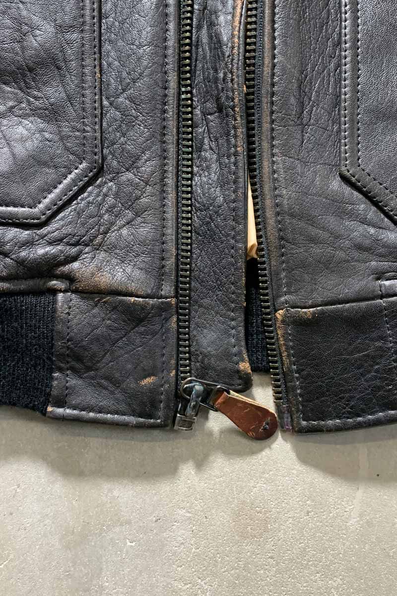 90'S G-1 FLIGHT LEATHER JACKET WITH CUSTOM LINER / BLACK [SIZE: M USED]