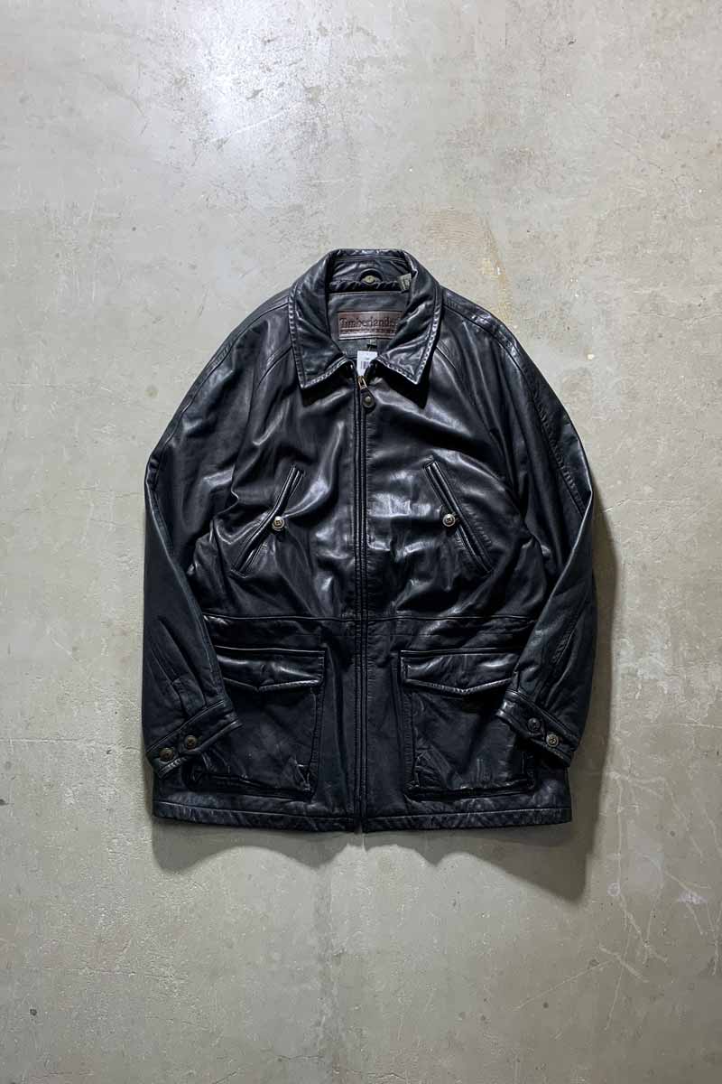 90'S LEATHER MIDDLE COAT / BLACK [SIZE: L USED]