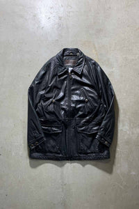 90'S LEATHER MIDDLE COAT / BLACK [SIZE: L USED]