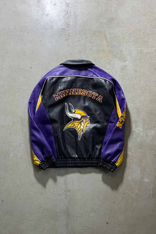 90-00'S MINNESOTA VIKINGS VEGAN LEATHER STADIUM JACKET / PURPLE [SIZE: XL USED]