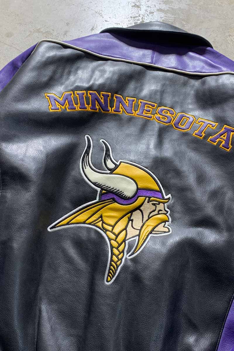 90-00'S MINNESOTA VIKINGS VEGAN LEATHER STADIUM JACKET / PURPLE [SIZE: XL USED]