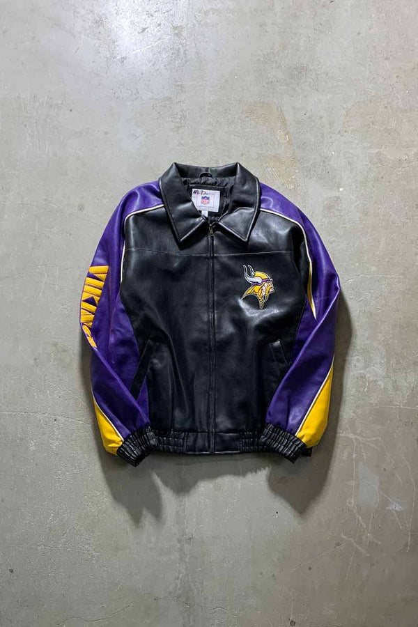 90-00'S MINNESOTA VIKINGS VEGAN LEATHER STADIUM JACKET / PURPLE [SIZE: XL USED]