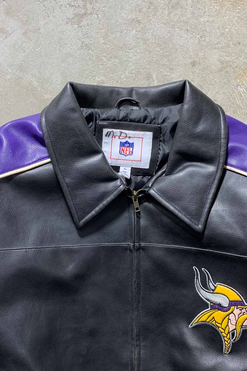 90-00'S MINNESOTA VIKINGS VEGAN LEATHER STADIUM JACKET / PURPLE [SIZE: XL USED]