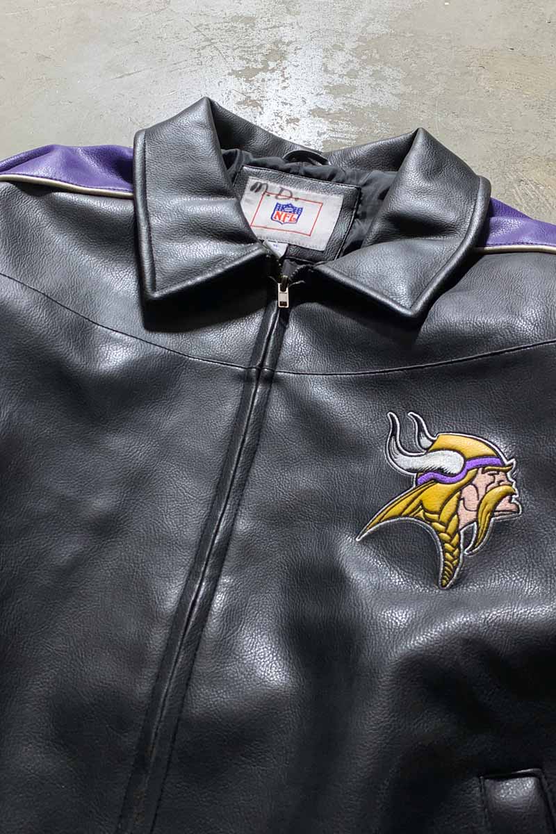 90-00'S MINNESOTA VIKINGS VEGAN LEATHER STADIUM JACKET / PURPLE [SIZE: XL USED]