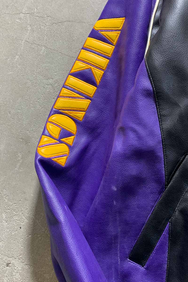 90-00'S MINNESOTA VIKINGS VEGAN LEATHER STADIUM JACKET / PURPLE [SIZE: XL USED]