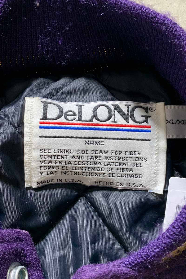 MADE IN USA 80'S WOOL LEATHER STADIUM JACKET / PURPLE [SIZE: XL USED]