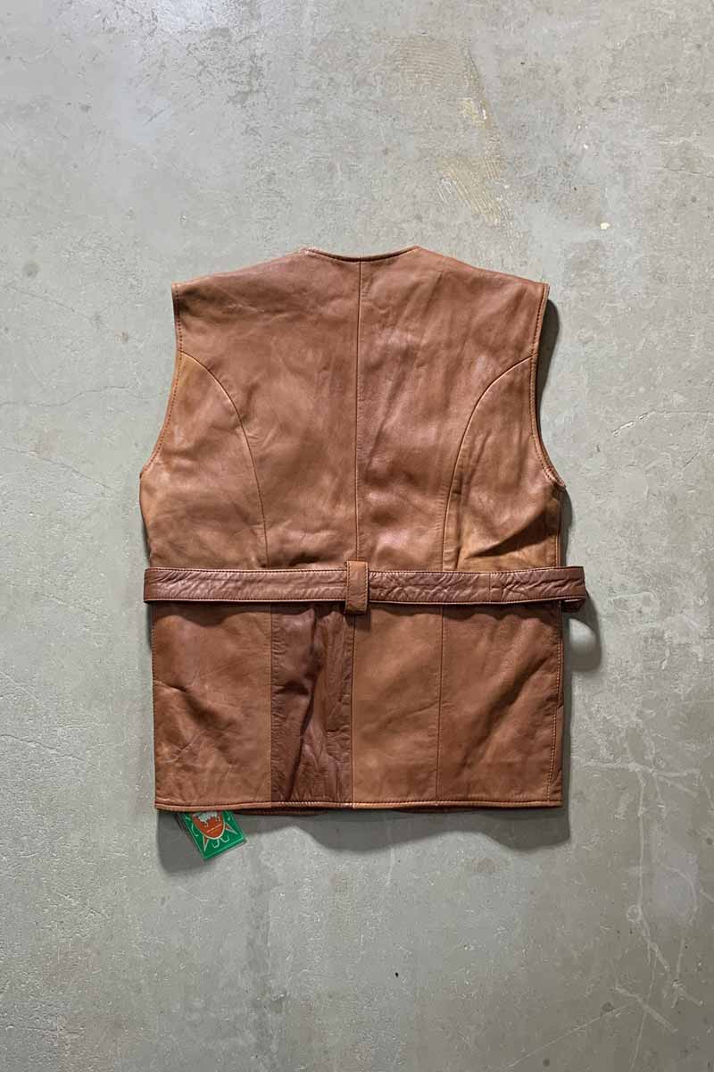 90'S BELTED LEATHER VEST / BROWN [SIZE: M DEADSTOCK/NOS]