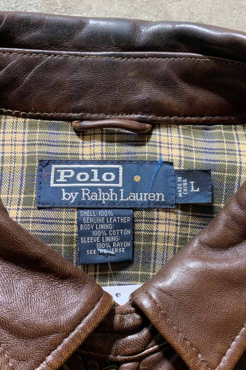 90'S ZIP UP LEATHER JACKET / BROWN [SIZE: L USED]