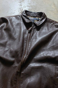 90'S ZIP UP LEATHER JACKET / BROWN [SIZE: L USED]
