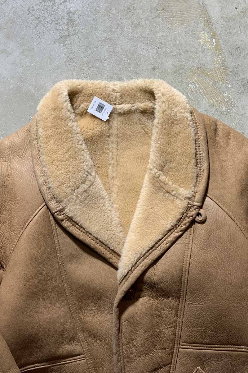 MADE IN USA 80'S LEATHER COAT W/FUR LINER / BEIGE [SIZE: L USED]