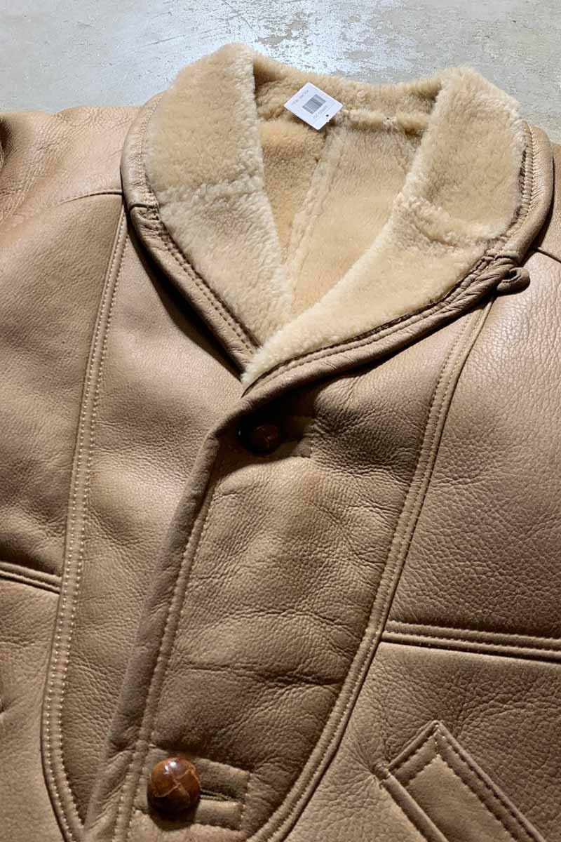 MADE IN USA 80'S LEATHER COAT W/FUR LINER / BEIGE [SIZE: L USED]