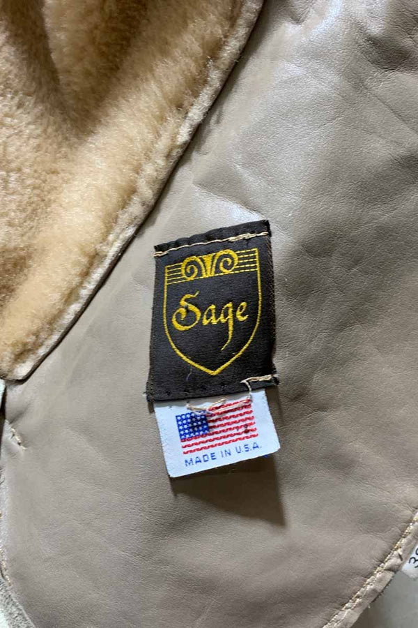 MADE IN USA 80'S LEATHER COAT W/FUR LINER / BEIGE [SIZE: L USED]