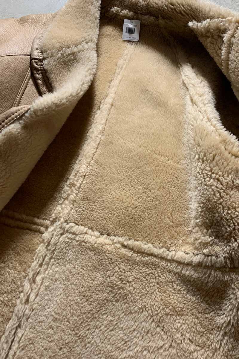 MADE IN USA 80'S LEATHER COAT W/FUR LINER / BEIGE [SIZE: L USED]