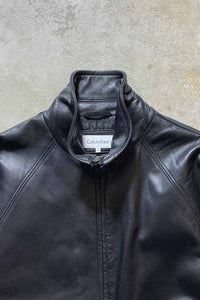 STAND COLLAR ZIP UP LEATHER JACKET / BLACK [SIZE: M USED]
