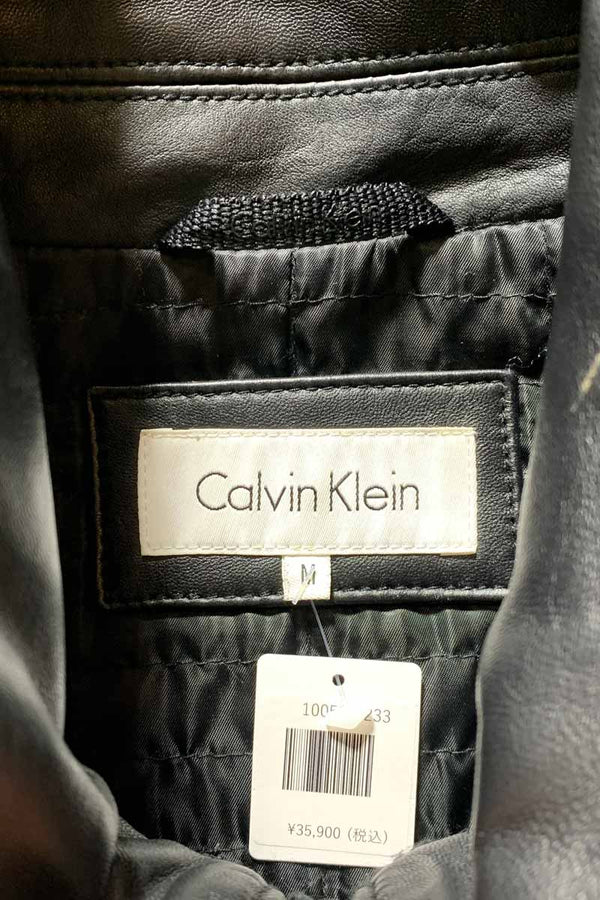 STAND COLLAR ZIP UP LEATHER JACKET / BLACK [SIZE: M USED]