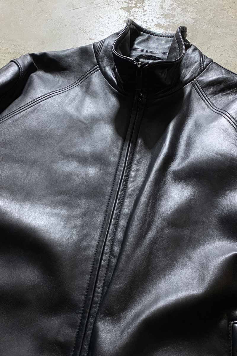 STAND COLLAR ZIP UP LEATHER JACKET / BLACK [SIZE: M USED]