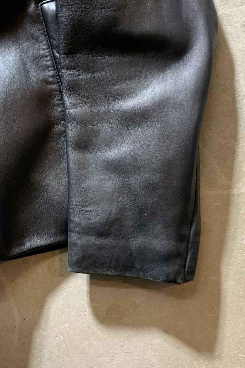 STAND COLLAR ZIP UP LEATHER JACKET / BLACK [SIZE: M USED]