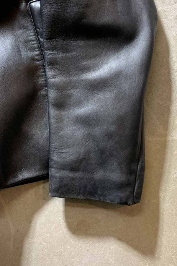 STAND COLLAR ZIP UP LEATHER JACKET / BLACK [SIZE: M USED]