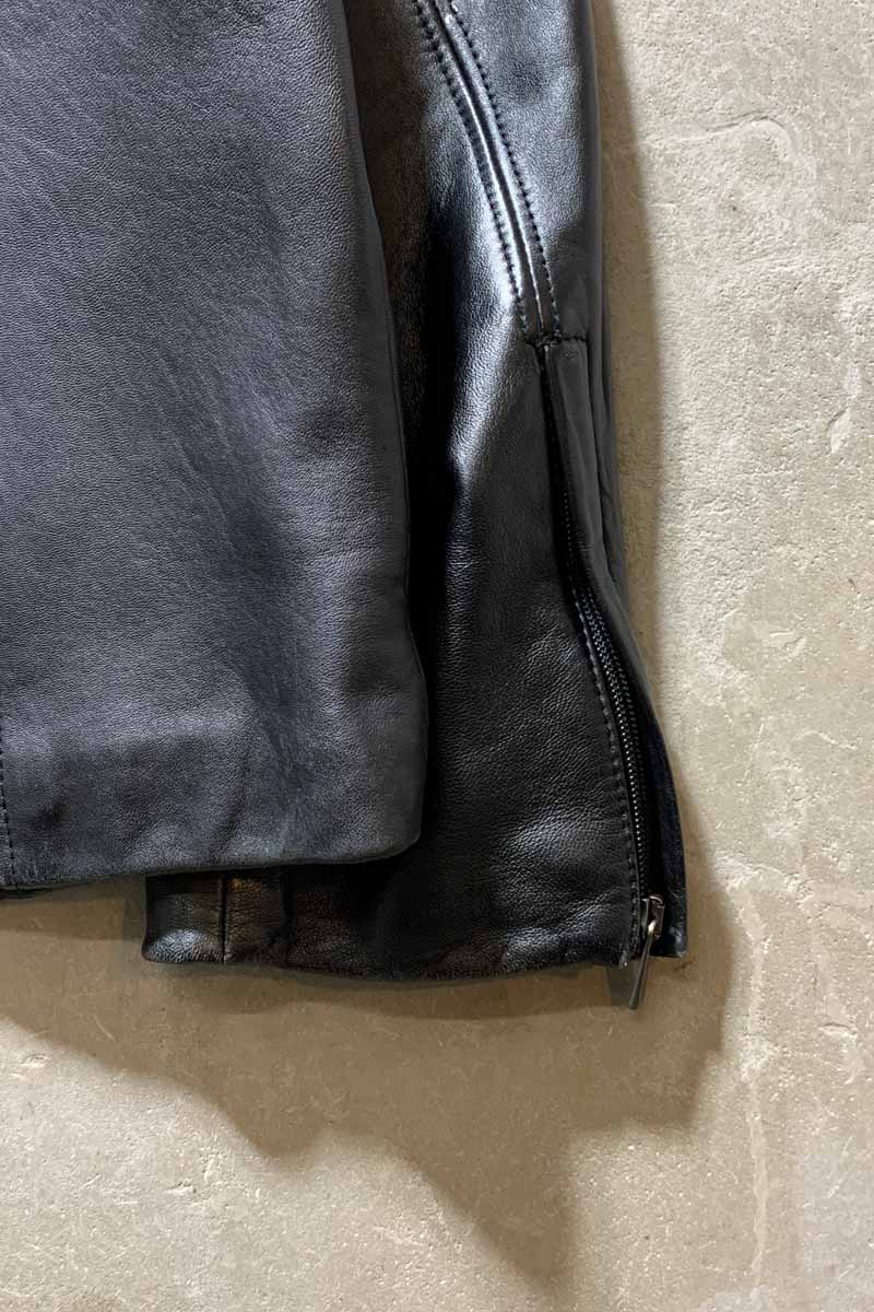 STAND COLLAR ZIP UP LEATHER JACKET / BLACK [SIZE: M USED]