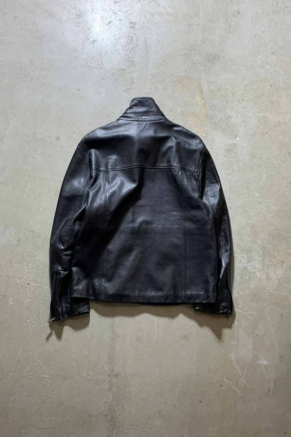 STAND COLLAR ZIP UP LEATHER JACKET / BLACK [SIZE: M USED]