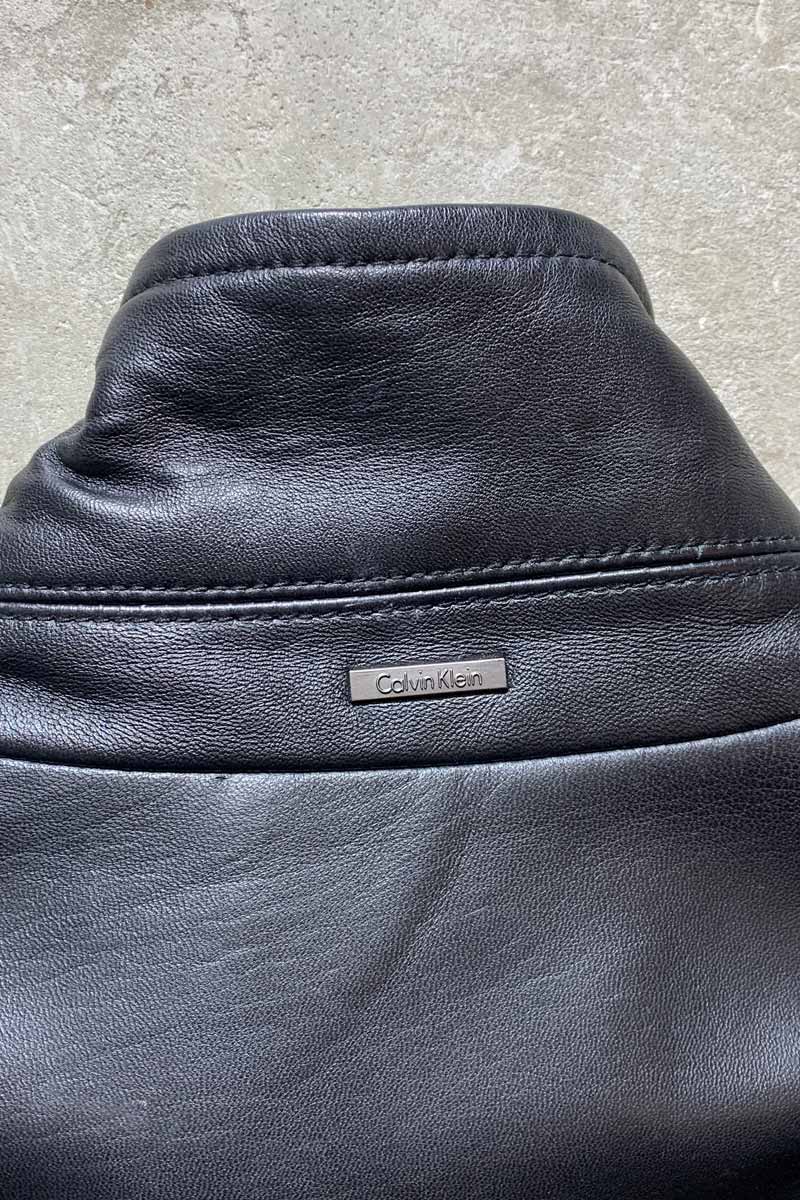 STAND COLLAR ZIP UP LEATHER JACKET / BLACK [SIZE: M USED]