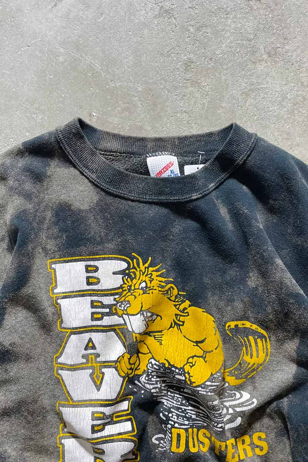MADE IN USA 90'S BEAVER BLEACHED SWEATSHIRT / BLACK [SIZE: XL USED]