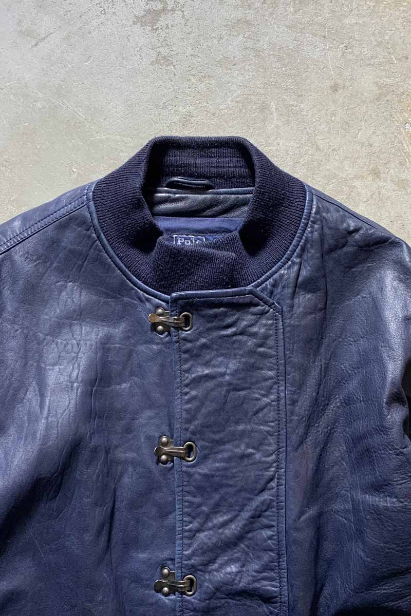 90'S LEATHER FIREMAN JACKET / NAVY [SIZE: XL USED]