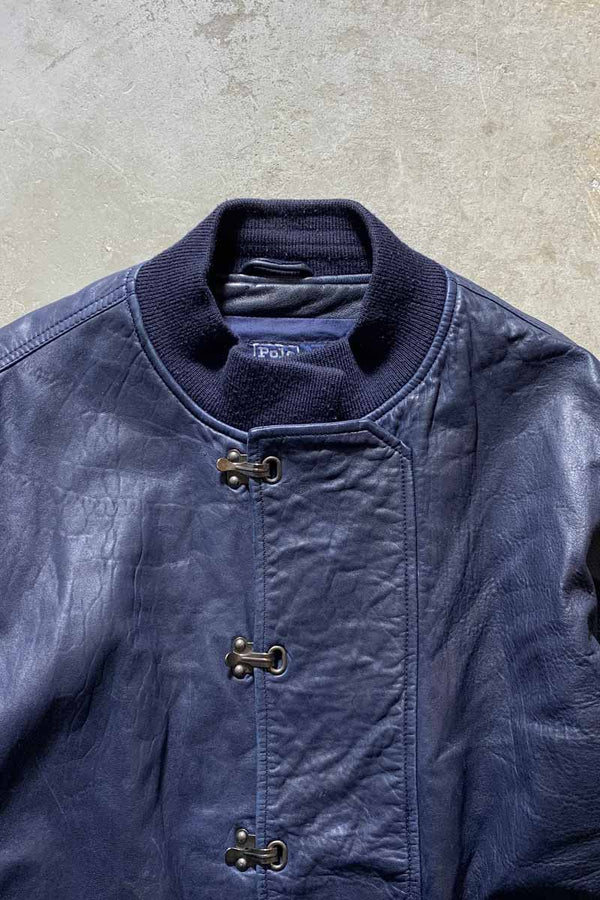 90'S LEATHER FIREMAN JACKET / NAVY [SIZE: XL USED]