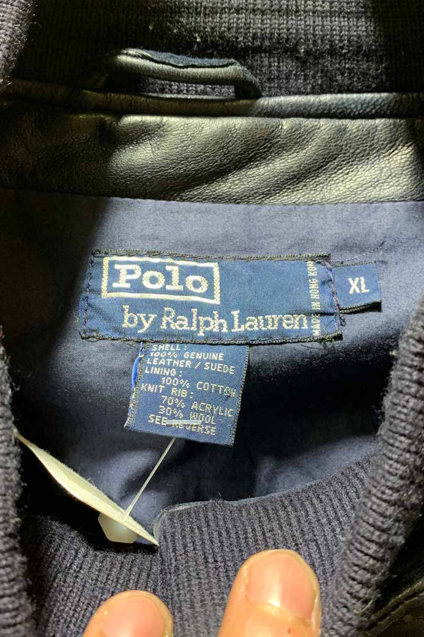 90'S LEATHER FIREMAN JACKET / NAVY [SIZE: XL USED]