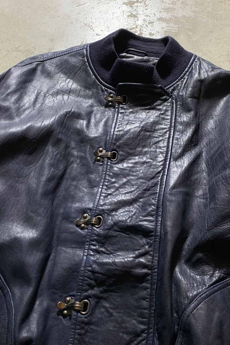 90'S LEATHER FIREMAN JACKET / NAVY [SIZE: XL USED]