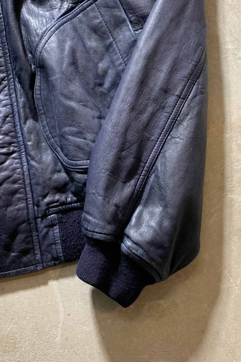 90'S LEATHER FIREMAN JACKET / NAVY [SIZE: XL USED]