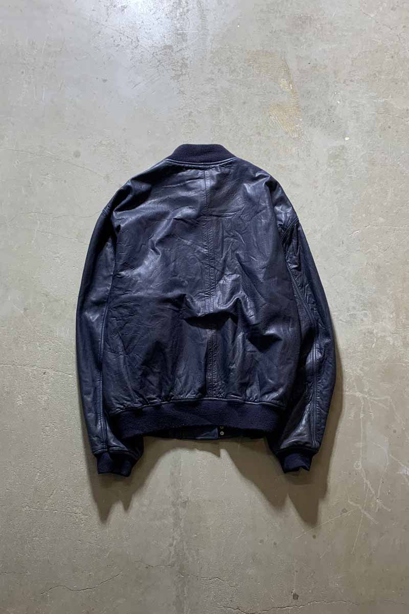 90'S LEATHER FIREMAN JACKET / NAVY [SIZE: XL USED]