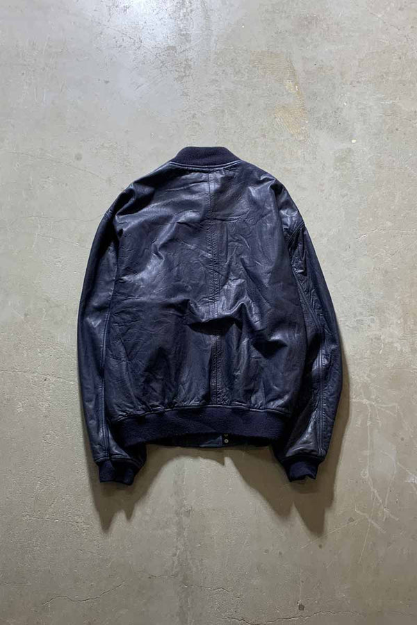 90'S LEATHER FIREMAN JACKET / NAVY [SIZE: XL USED]