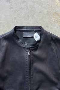 MADE IN ITALY NO COLLAR LEATHER JACKET / BLACK [SIZE: L USED]