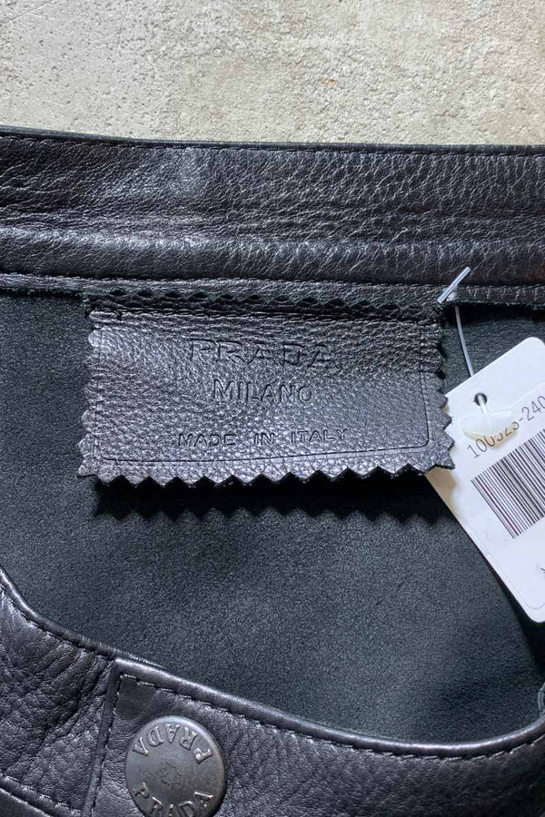MADE IN ITALY NO COLLAR LEATHER JACKET / BLACK [SIZE: L USED]