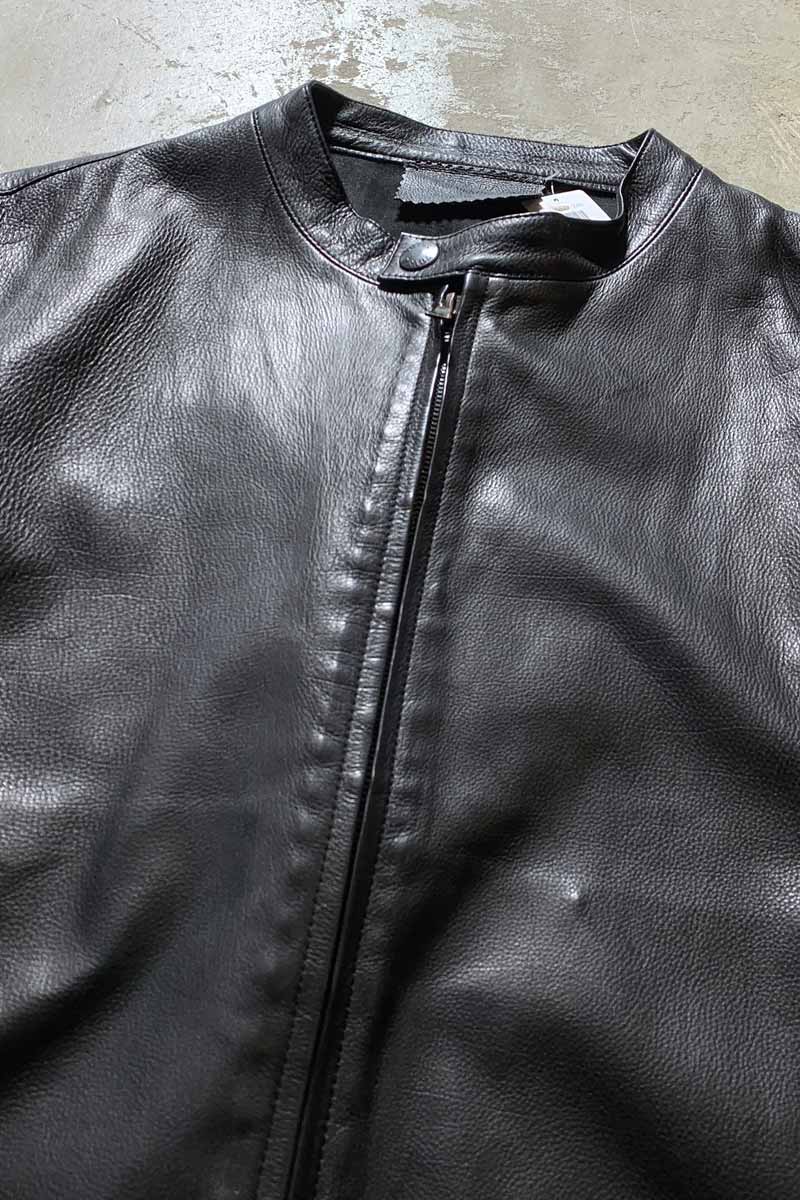 MADE IN ITALY NO COLLAR LEATHER JACKET / BLACK [SIZE: L USED]
