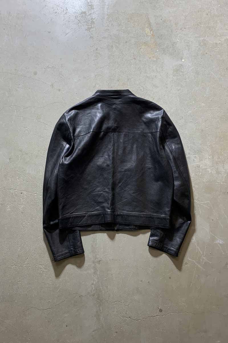 MADE IN ITALY NO COLLAR LEATHER JACKET / BLACK [SIZE: L USED]