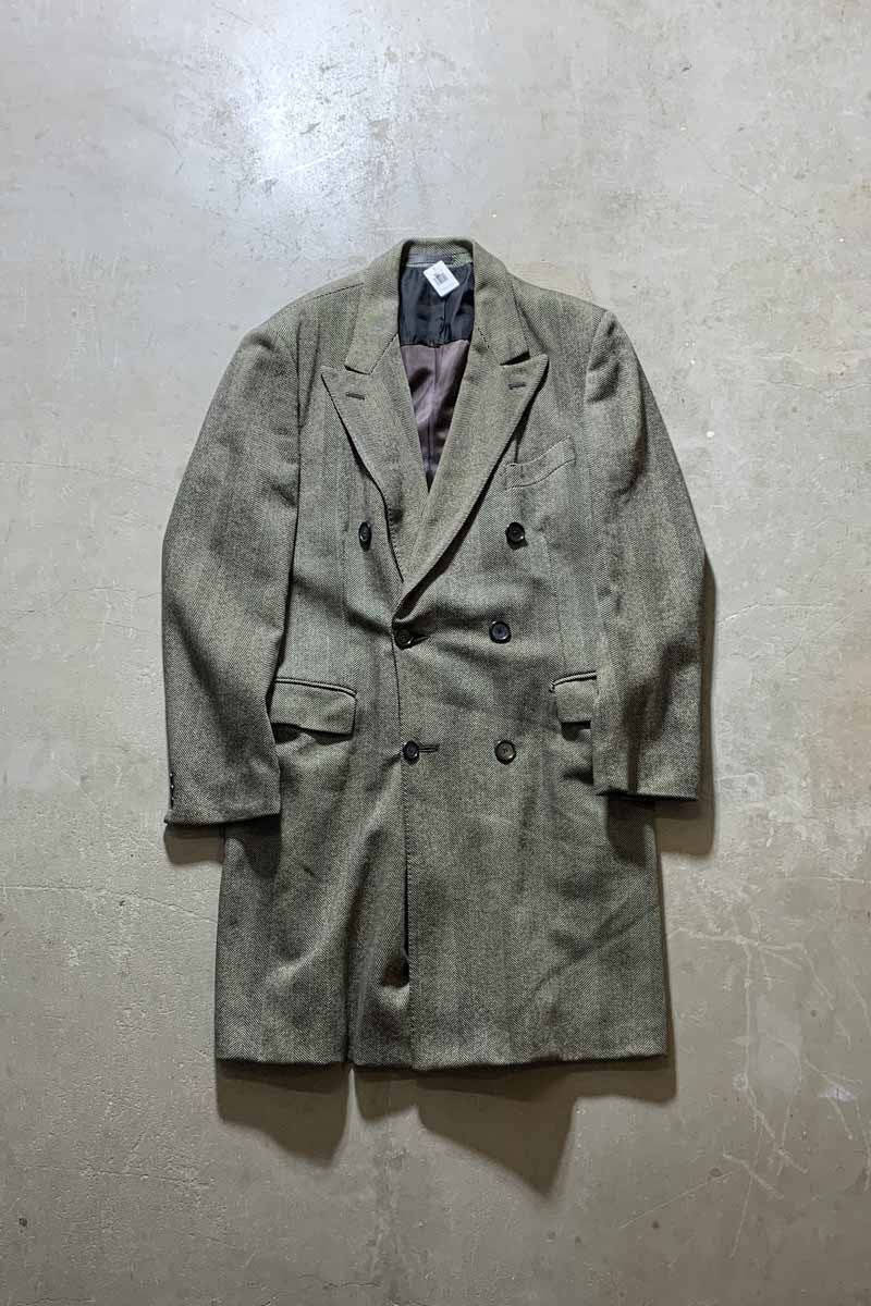 MADE IN ENGLAND 90'S DOUBLE HERRINGBONE WOOL COAT / BEIGE [SIZE: L USED]