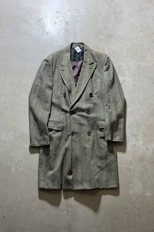 MADE IN ENGLAND 90'S DOUBLE HERRINGBONE WOOL COAT / BEIGE [SIZE: L USED]