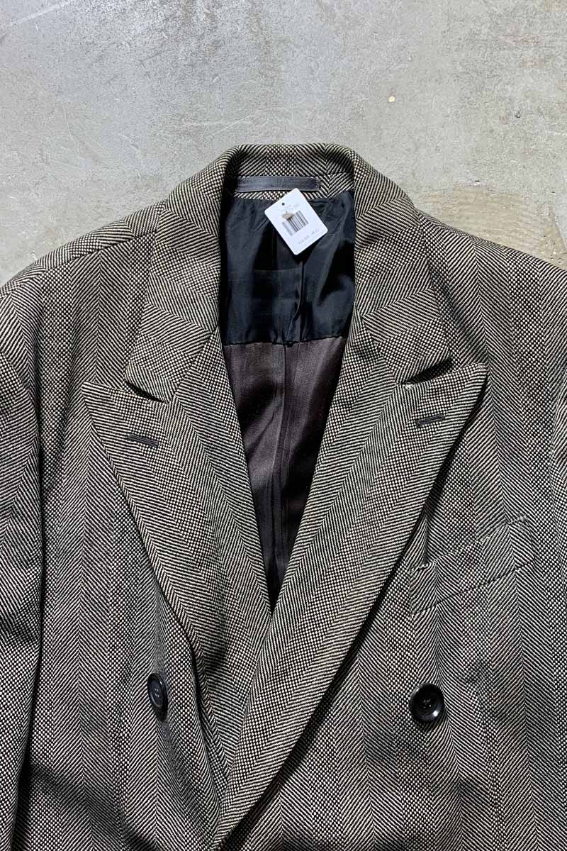MADE IN ENGLAND 90'S DOUBLE HERRINGBONE WOOL COAT / BEIGE [SIZE: L USED]