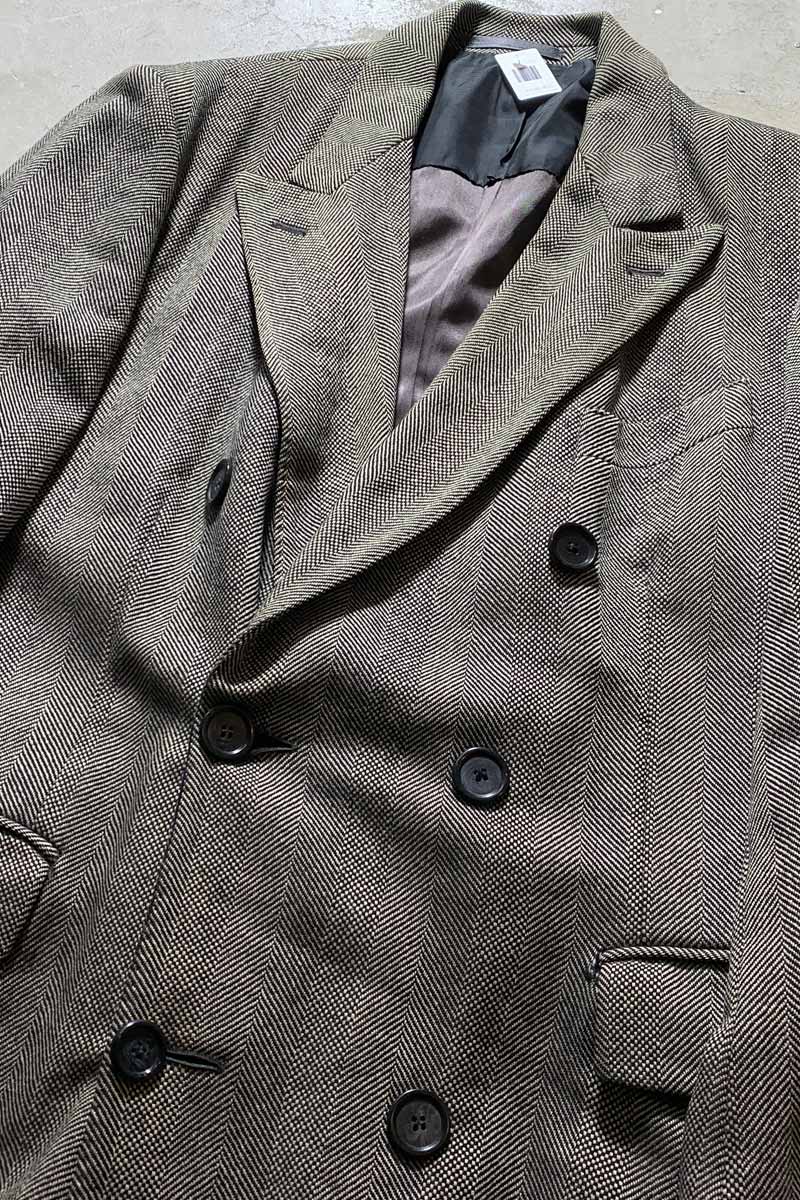 MADE IN ENGLAND 90'S DOUBLE HERRINGBONE WOOL COAT / BEIGE [SIZE: L USED]