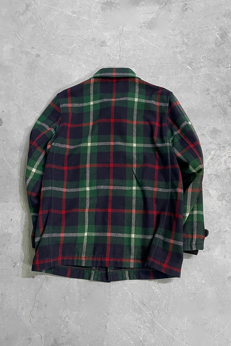 80'S WOOL CHECK JACKET / GREEN [SIZE: M USED]