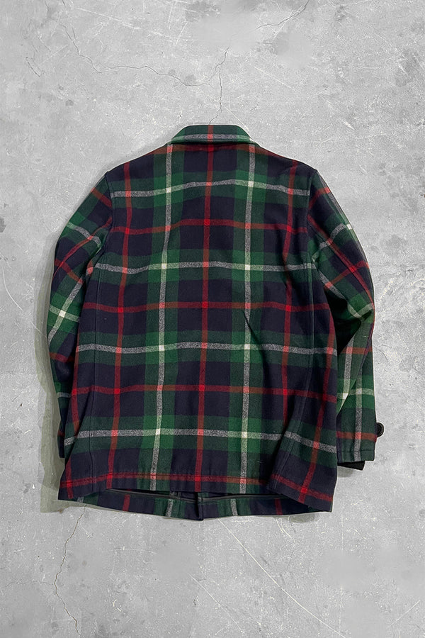 80'S WOOL CHECK JACKET / GREEN [SIZE: M USED]