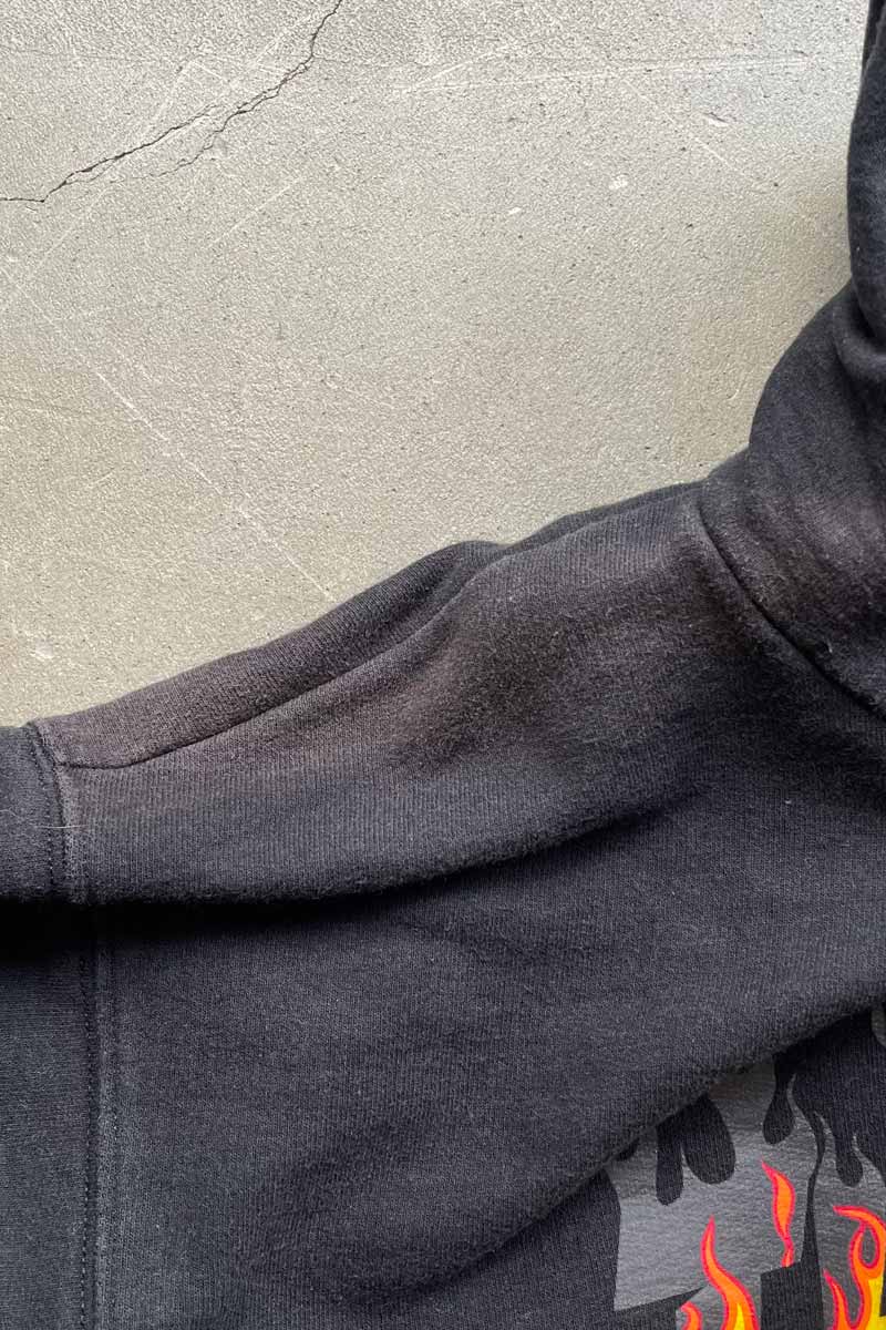 FIRE LOGO PRINT PULLOVER SWEAT HOODIE / BLACK [SIZE: S USED]