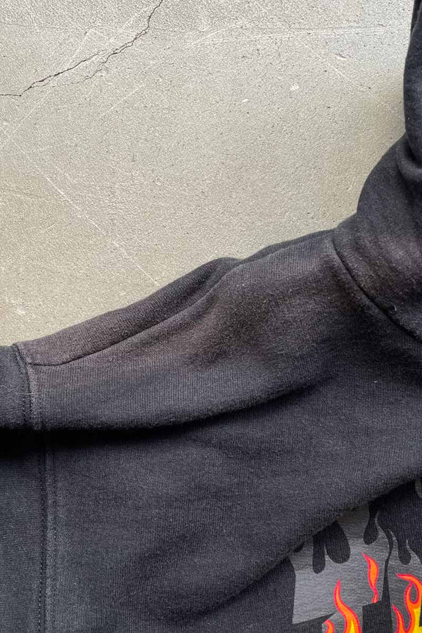 FIRE LOGO PRINT PULLOVER SWEAT HOODIE / BLACK [SIZE: S USED]