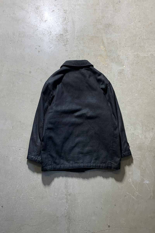 MADE IN ITALY 80-90'S COTTON POLY ZIP UP JACKET W/QUILTING LINER / BLACK [SIZE: M USED]
