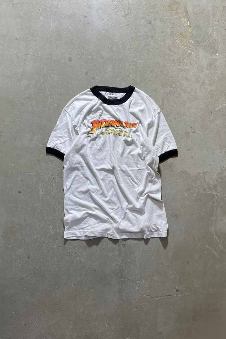 MADE IN MEXICO 07'S  INDIANA JONES PRINT MOVIE RINGER T-SHIRT / WHITE [SIZE: L USED]