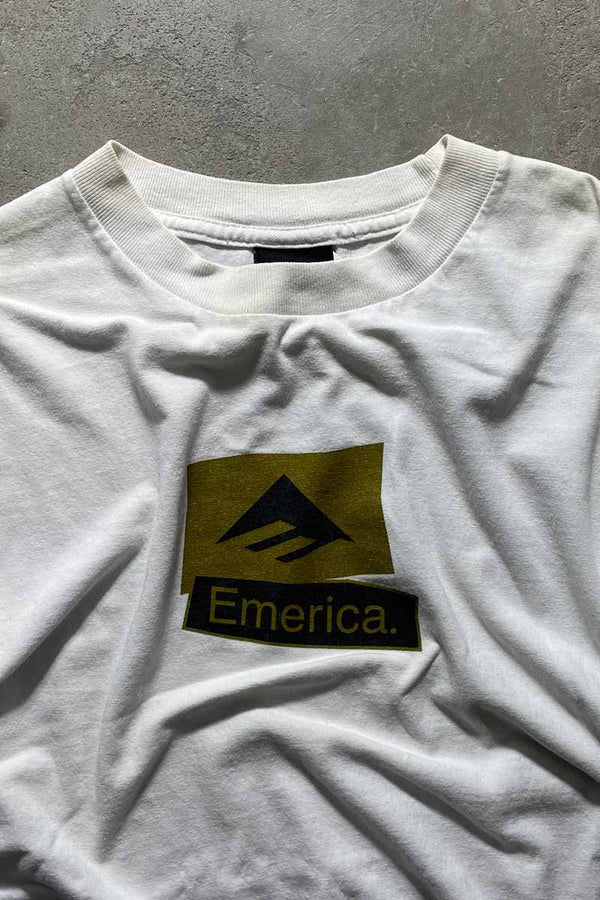 90'S LOGO PRINT T-SHIRT / WHITE [SIZE: L USED]